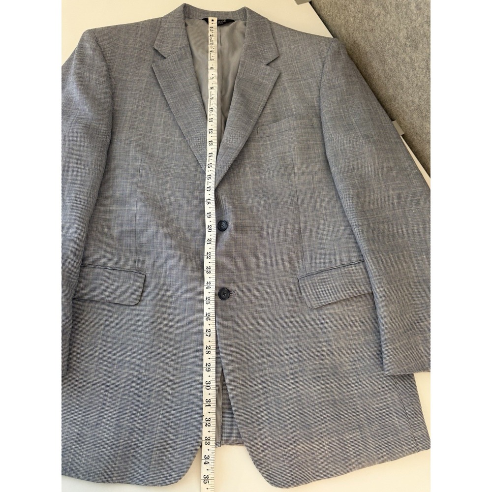 Jos A Bank 46L Blazer Linen Wool Blue Mini Plaid Checked Sport Coat Suit Jacket - Picture 8 of 10